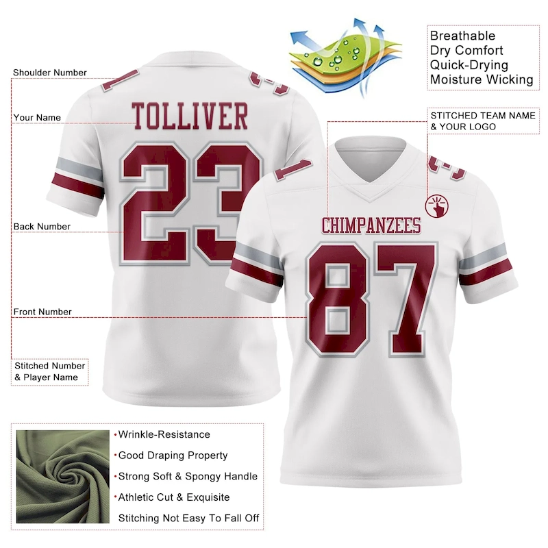 Custom White Crimson-Gray Mesh Authentic Football Jersey