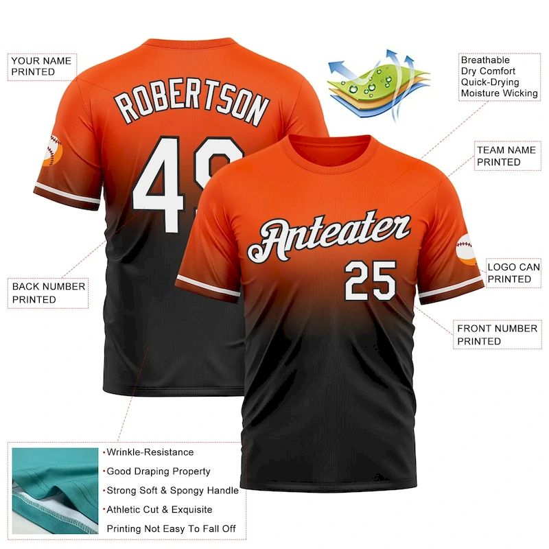 Custom Orange White-Black Fade Fashion Performance T-Shirt