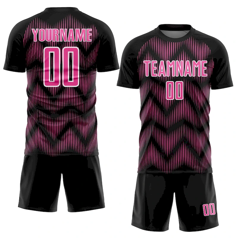 Custom Black Pink-White Line Sublimation Soccer Uniform Jersey