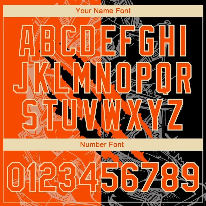 Custom Graffiti Pattern Orange Black-Cream Scratch 3D Bomber Full-Snap Varsity Letterman Jacket