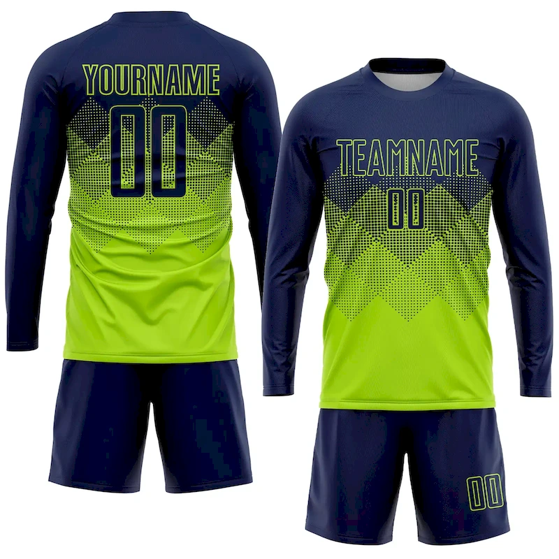 Custom Neon Green Navy Sublimation Soccer Uniform Jersey