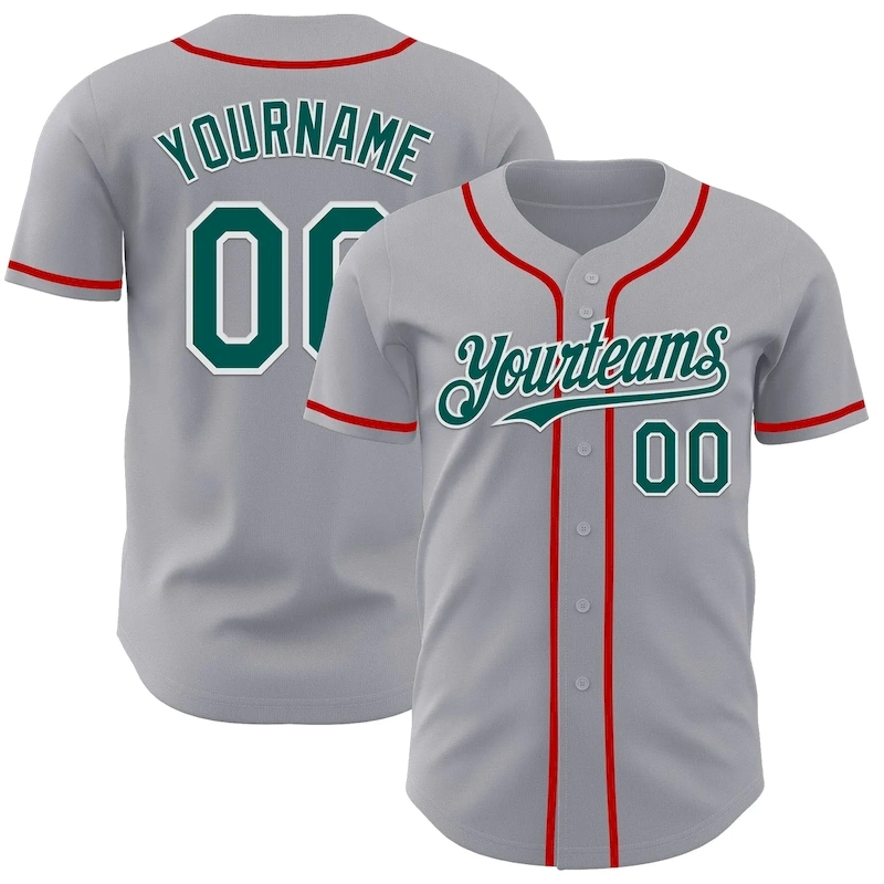 Custom Gray Midnight Green White-Red Authentic Baseball Jersey