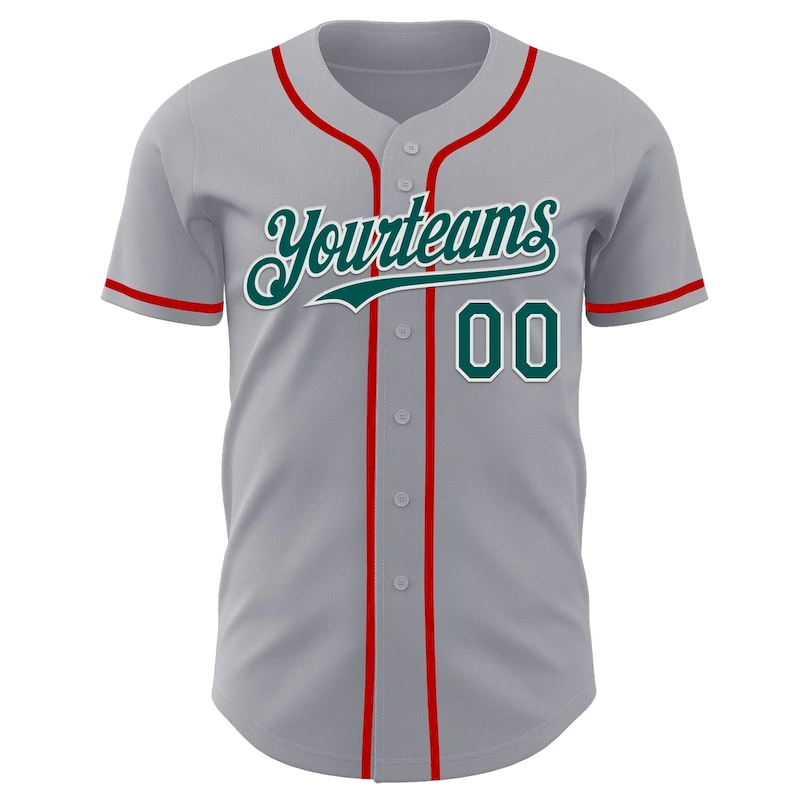 Custom Gray Midnight Green White-Red Authentic Baseball Jersey Custom Gray Midnight Green White-Red Authentic Baseball Jersey