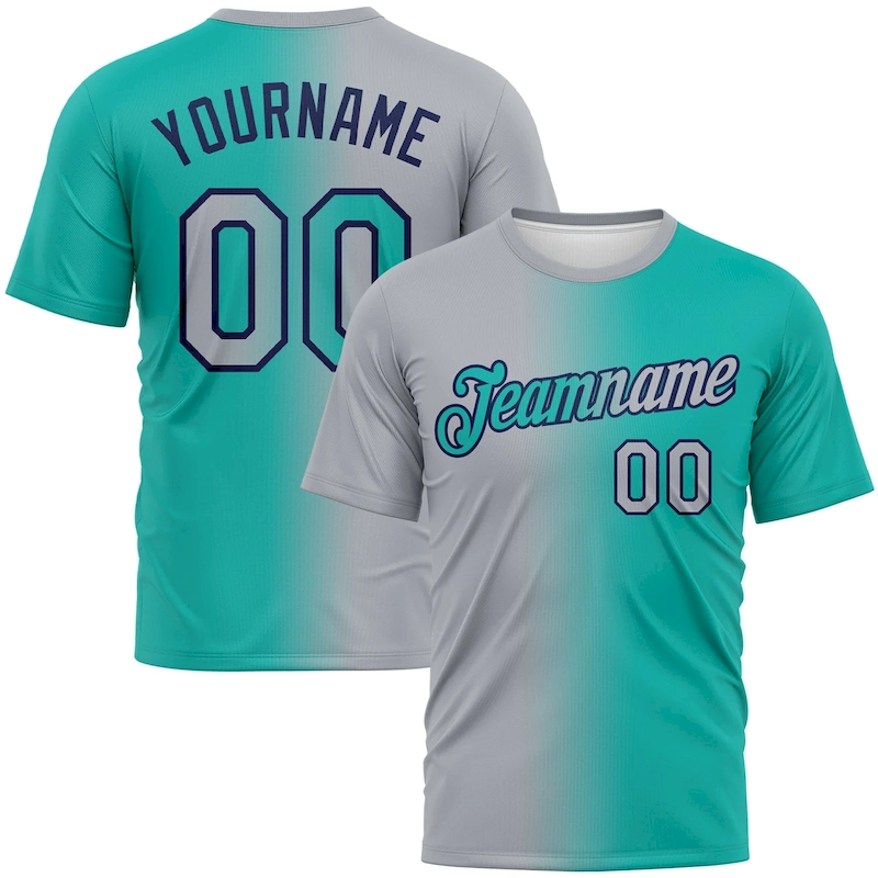 Custom Aqua Gray-Navy Gradient Fashion Performance T-Shirt