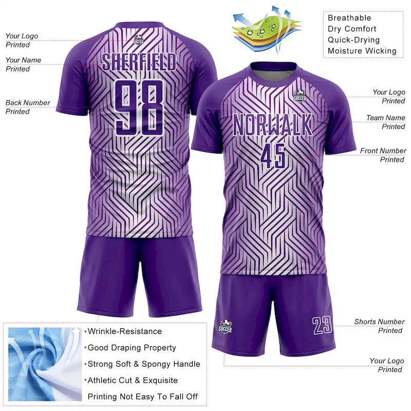 Custom Purple White Lines Sublimation Soccer Uniform Jersey