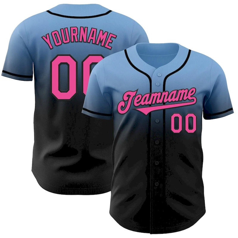 Custom Light Blue Pink-Black Authentic Fade Fashion Baseball Jersey