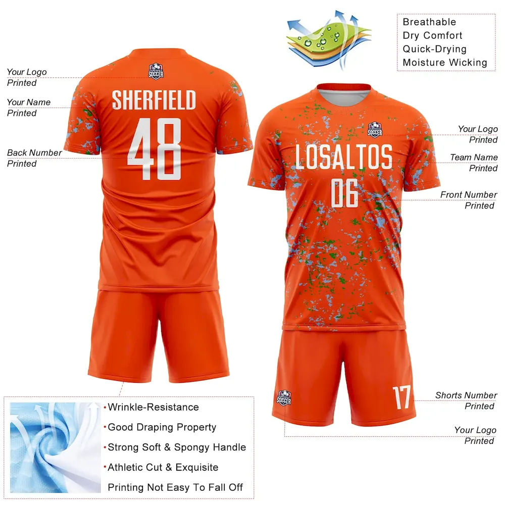 Custom Orange Light Blue-Grass Green Abstract Fragment Art Sublimation rugby Uniform Jersey