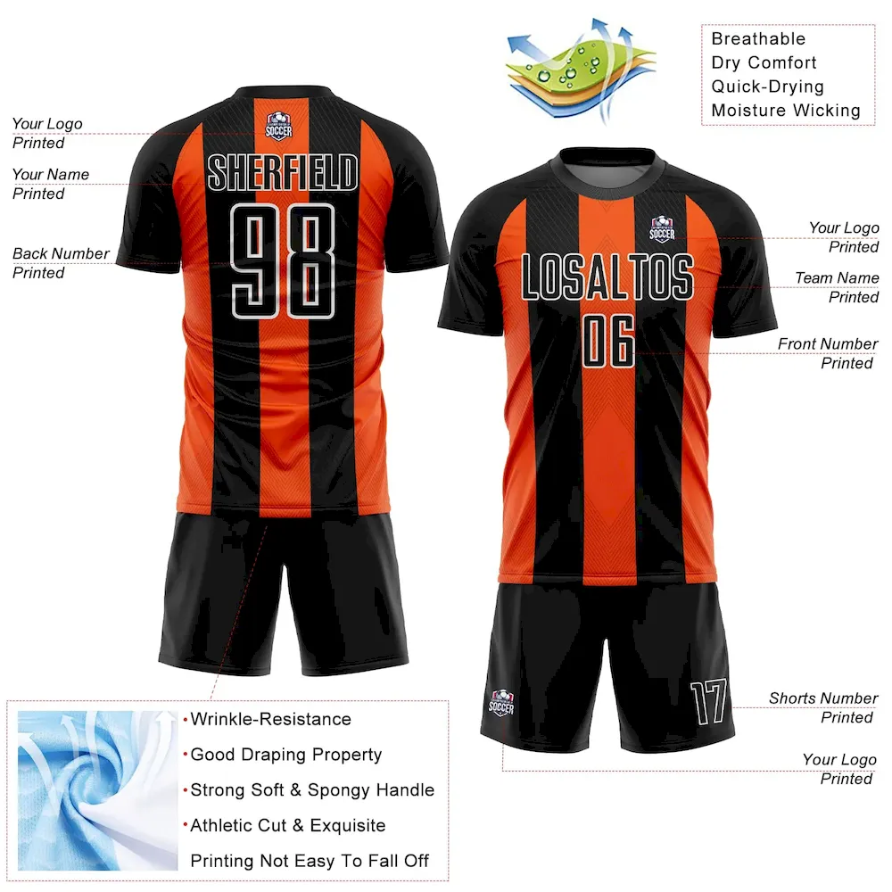 Custom Black Orange-White Line Sublimation rugby Uniform Jersey