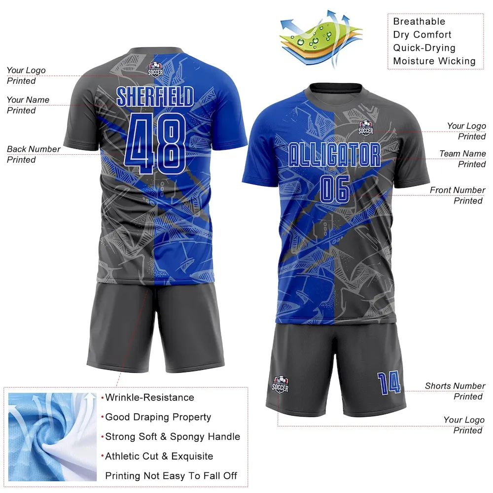 Custom Graffiti Pattern Thunder Blue-Steel Gray Scratch Sublimation rugby Uniform Jersey