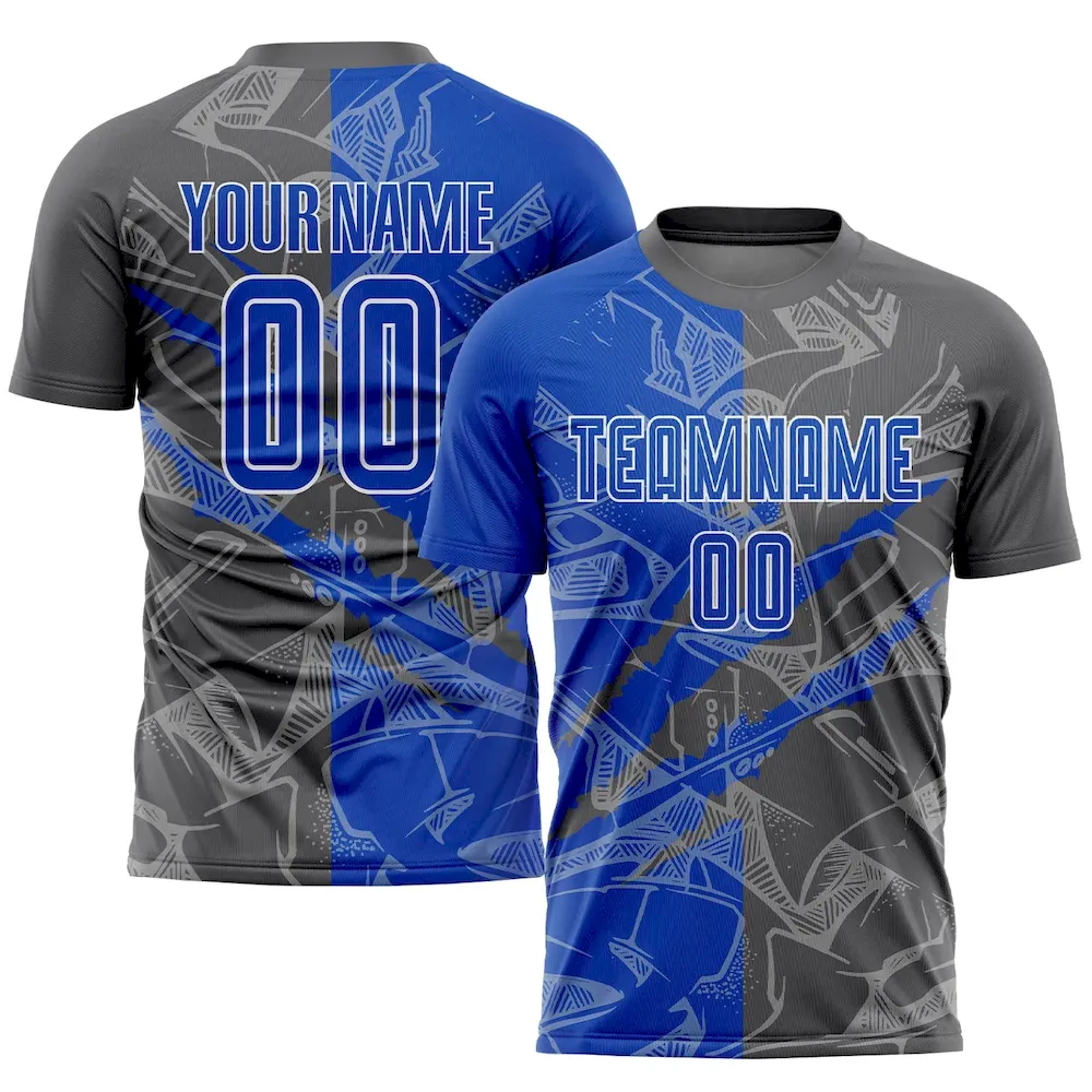 Custom Graffiti Pattern Thunder Blue-Steel Gray Scratch Sublimation rugby Uniform Jersey