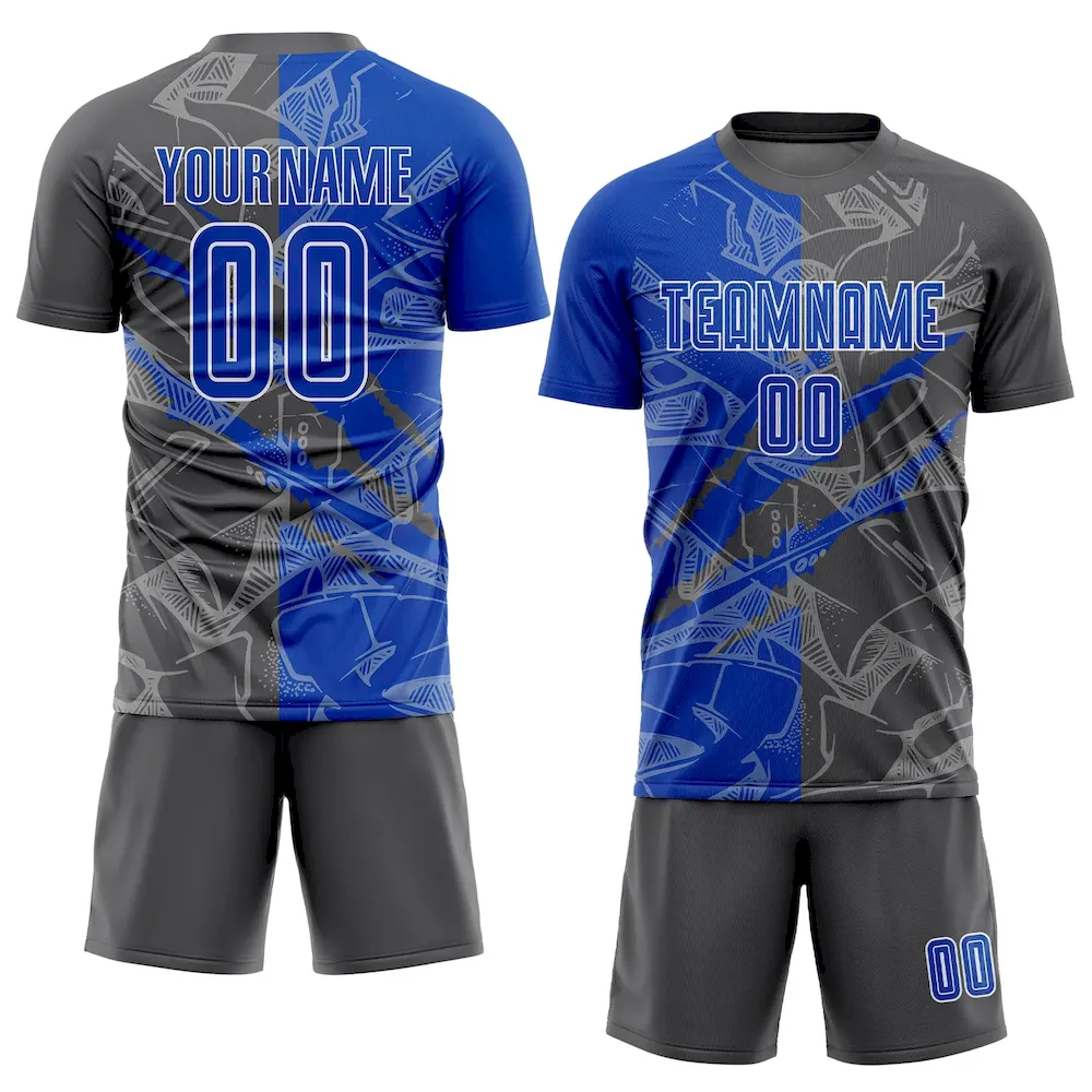 Custom Graffiti Pattern Thunder Blue-Steel Gray Scratch Sublimation rugby Uniform Jersey