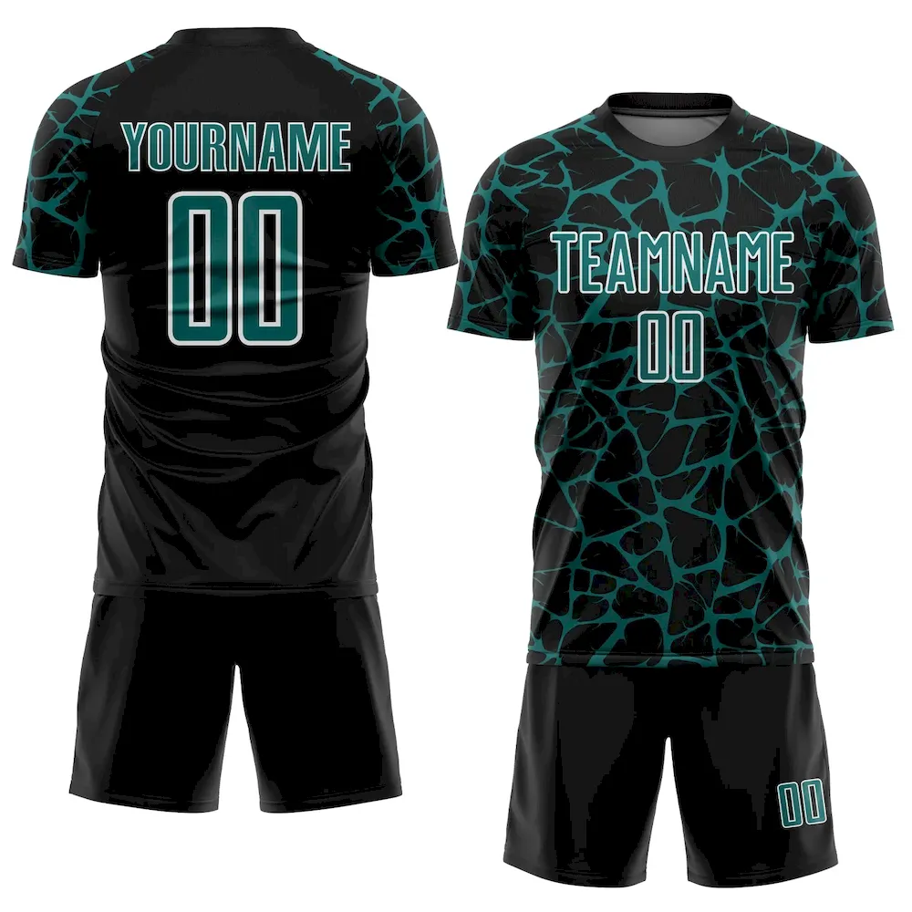 Custom Black Teal-White Abstract Network Splash Sublimation rugby Uniform Jersey