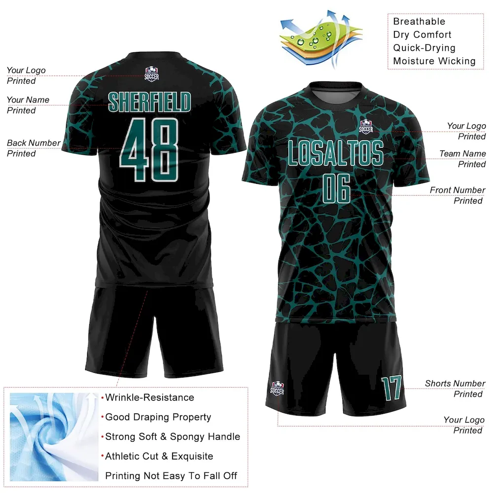 Custom Black Teal-White Abstract Network Splash Sublimation rugby Uniform Jersey