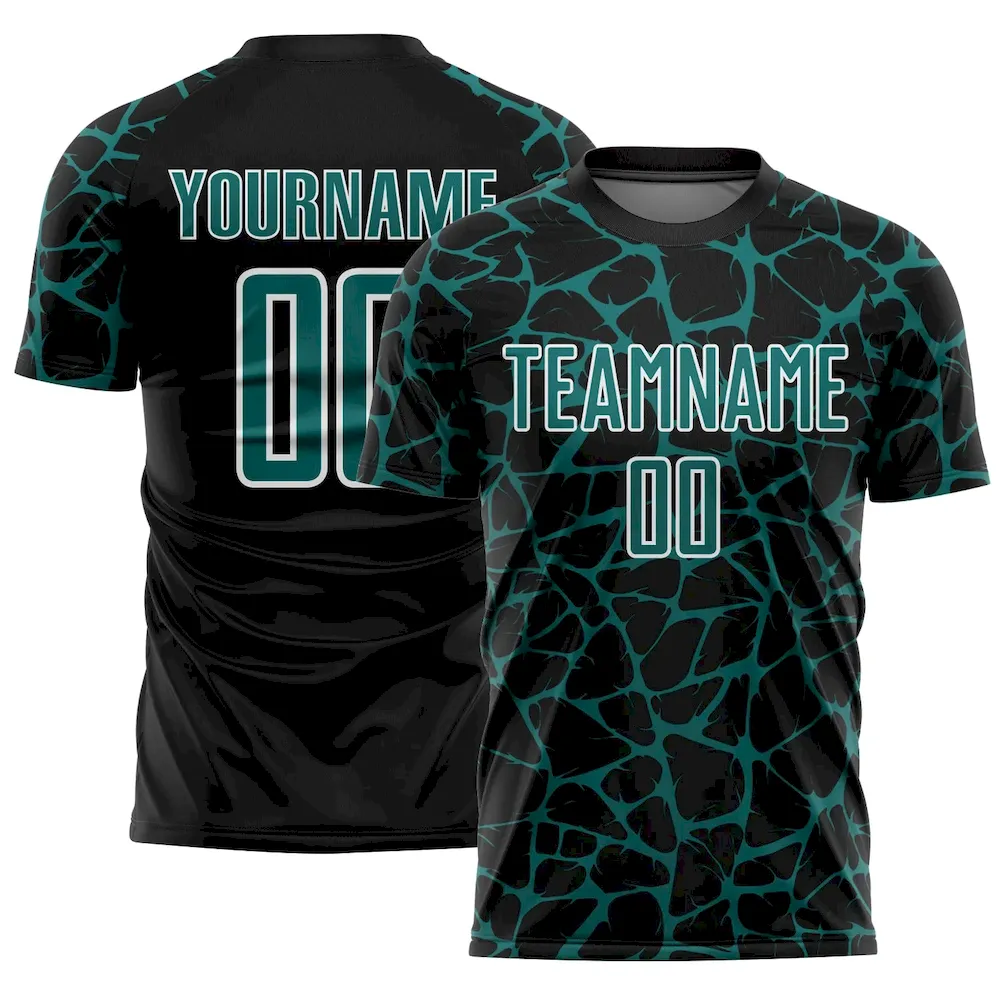 Custom Black Teal-White Abstract Network Splash Sublimation rugby Uniform Jersey