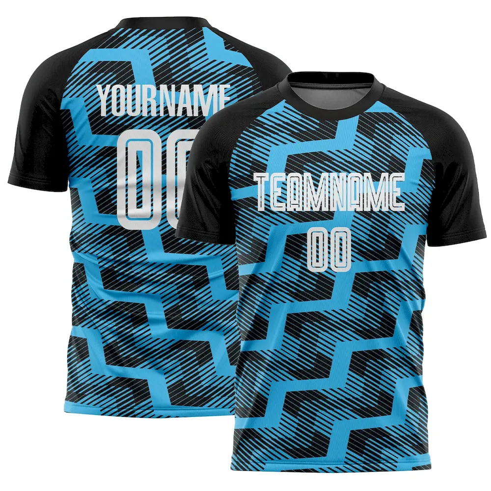 Custom Black White-Sky Blue Line Sublimation rugby Uniform Jersey