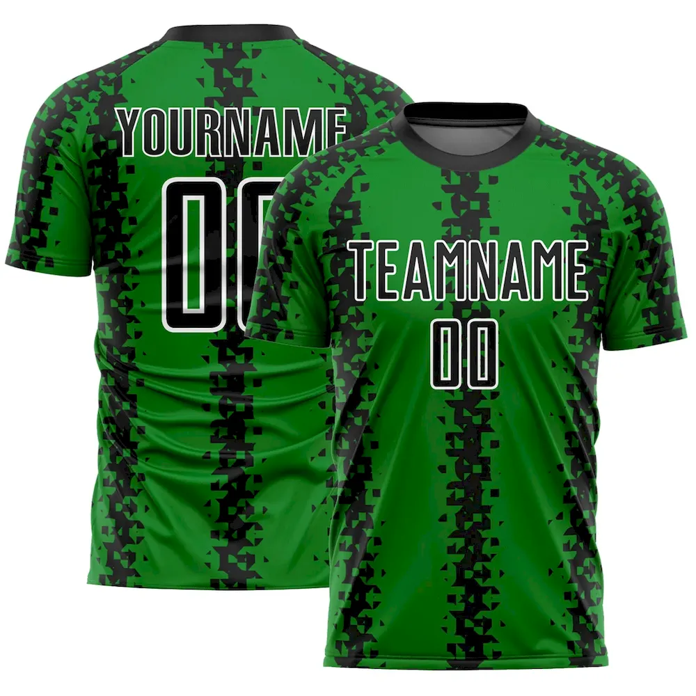 Custom Grass Green Black-White Abstract Geometric Pattern Sublimation rugby Uniform Jersey