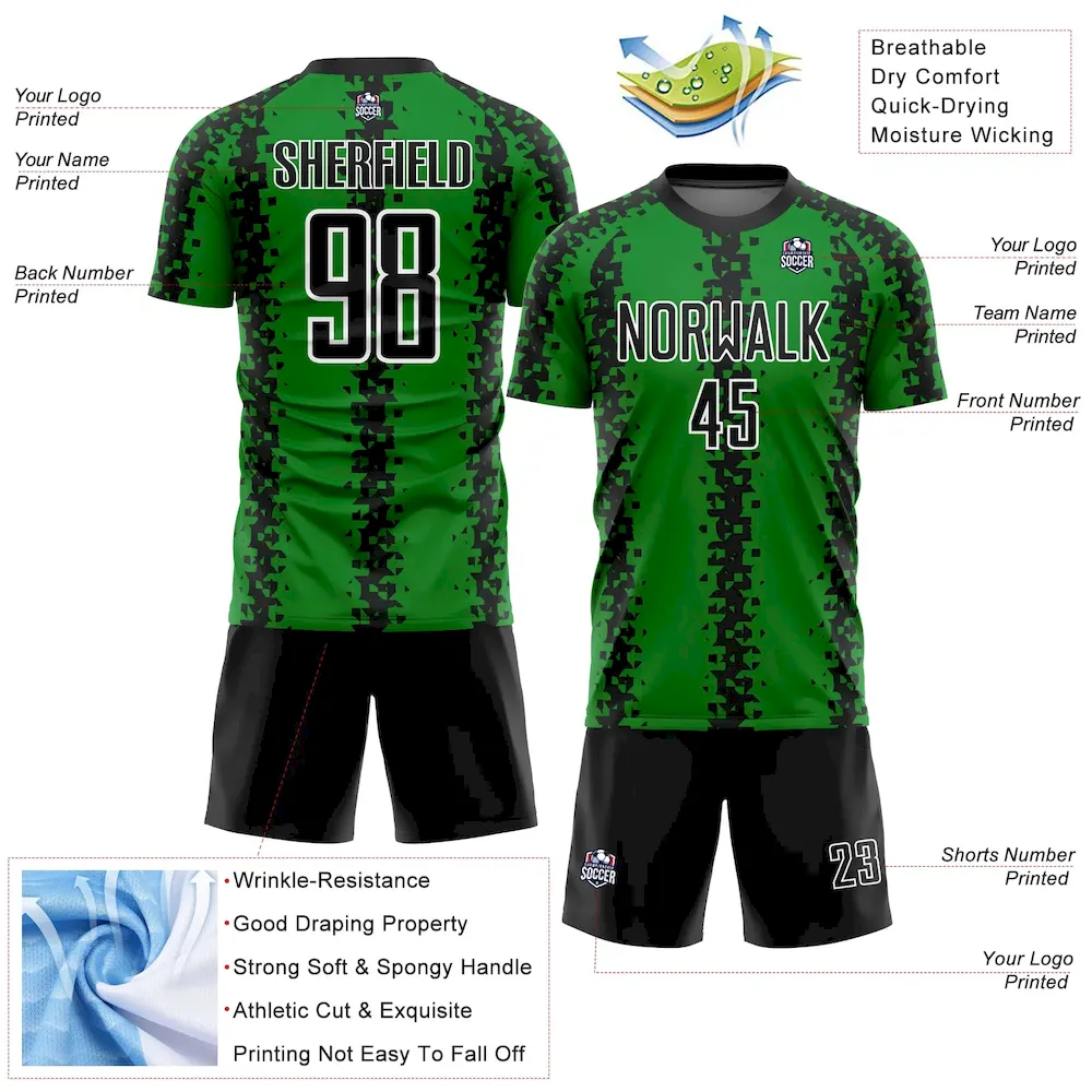 Custom Grass Green Black-White Abstract Geometric Pattern Sublimation rugby Uniform Jersey