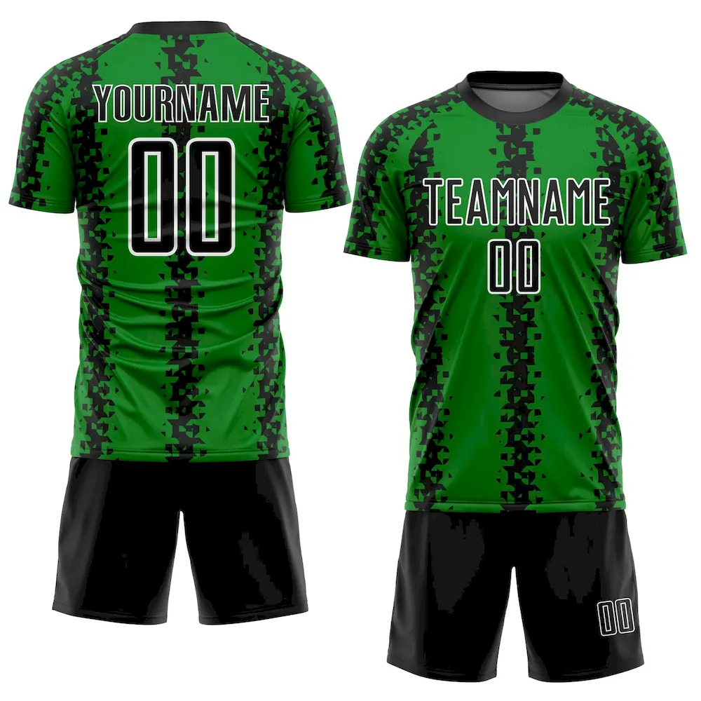 Custom Grass Green Black-White Abstract Geometric Pattern Sublimation rugby Uniform Jersey