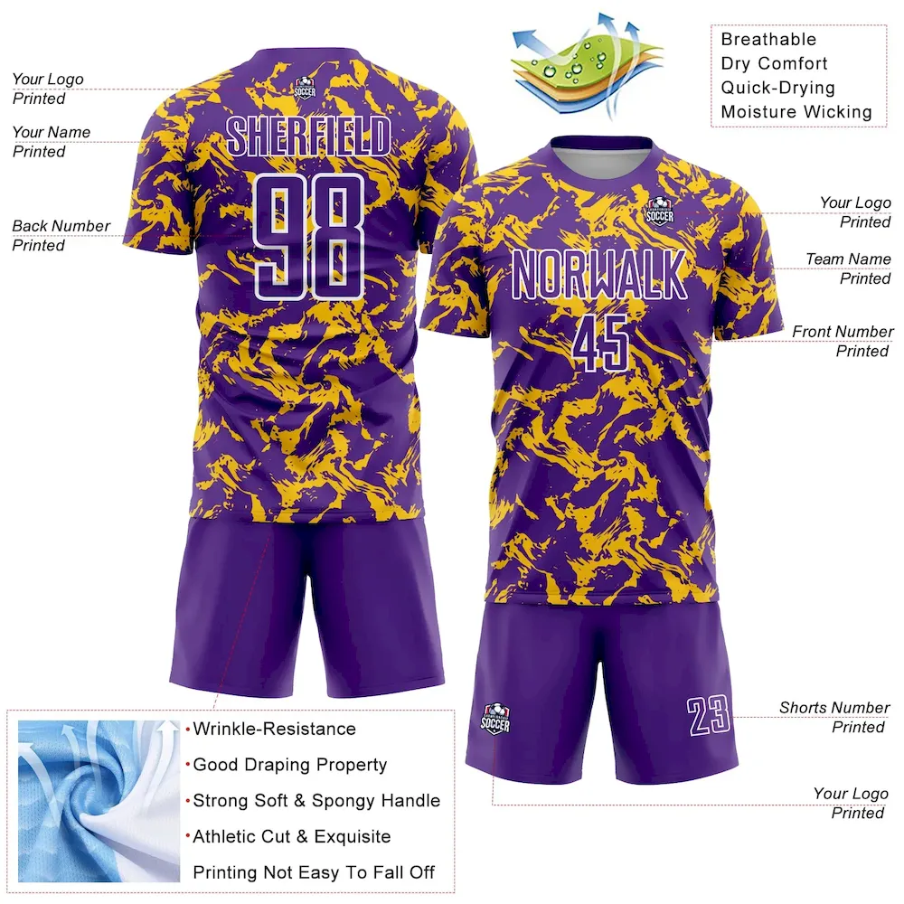 Custom Purple Gold-White Abstract Fluid Sublimation rugby Uniform Jersey