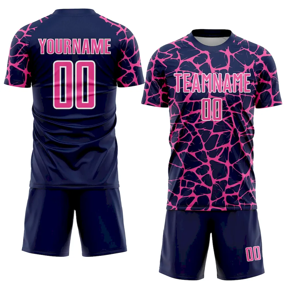 Custom Navy Pink-White Abstract Network Splash Sublimation rugby Uniform Jersey