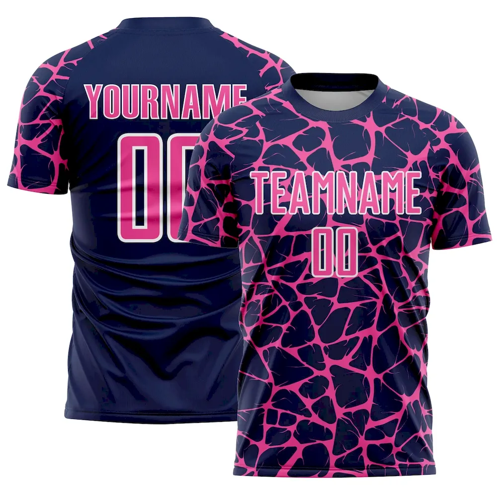 Custom Navy Pink-White Abstract Network Splash Sublimation rugby Uniform Jersey