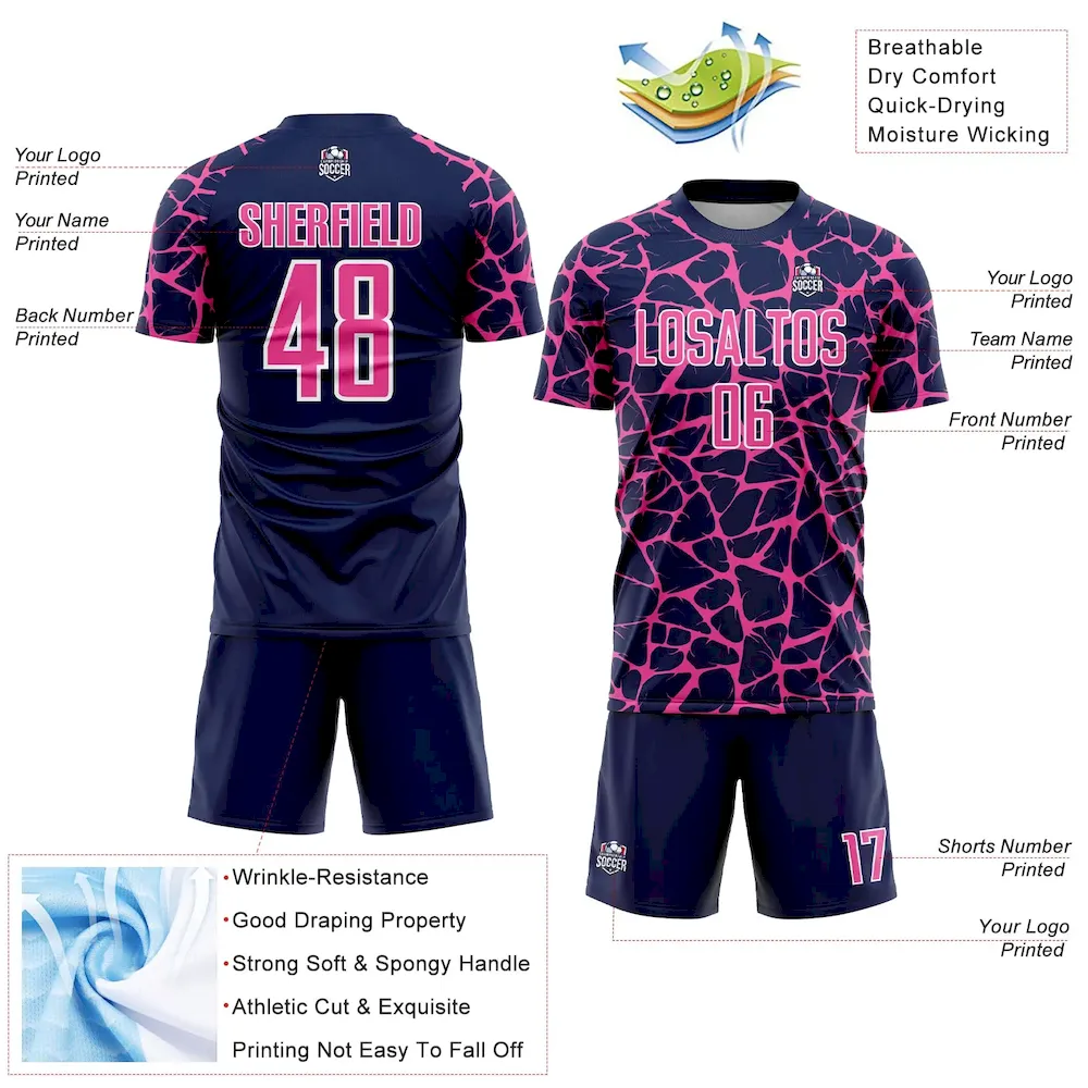 Custom Navy Pink-White Abstract Network Splash Sublimation rugby Uniform Jersey