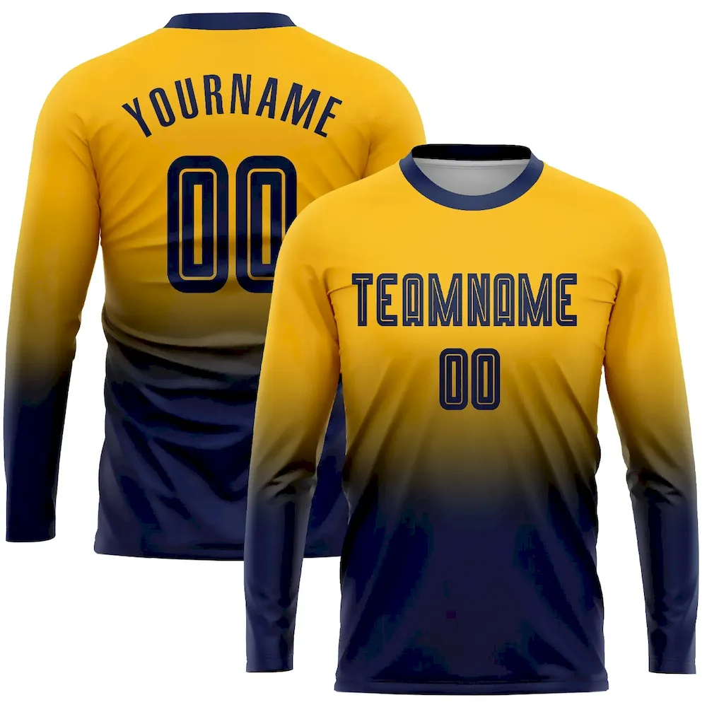 Custom Gold Navy Sublimation Long Sleeve Fade Fashion rugby Uniform Jersey
