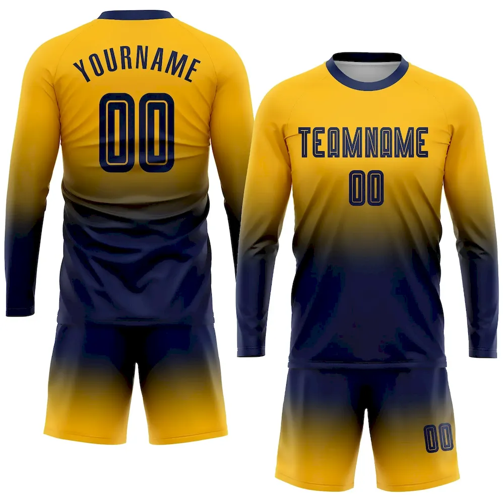 Custom Gold Navy Sublimation Long Sleeve Fade Fashion rugby Uniform Jersey