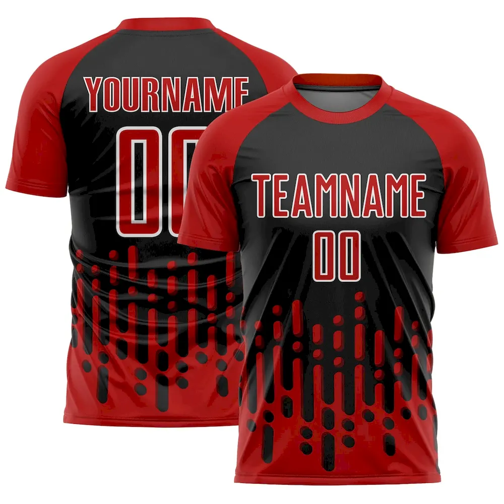 Custom Red Black-White Abstract Fluid Wave Sublimation rugby Uniform Jersey