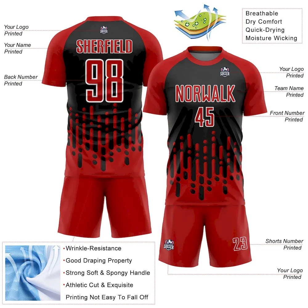 Custom Red Black-White Abstract Fluid Wave Sublimation rugby Uniform Jersey