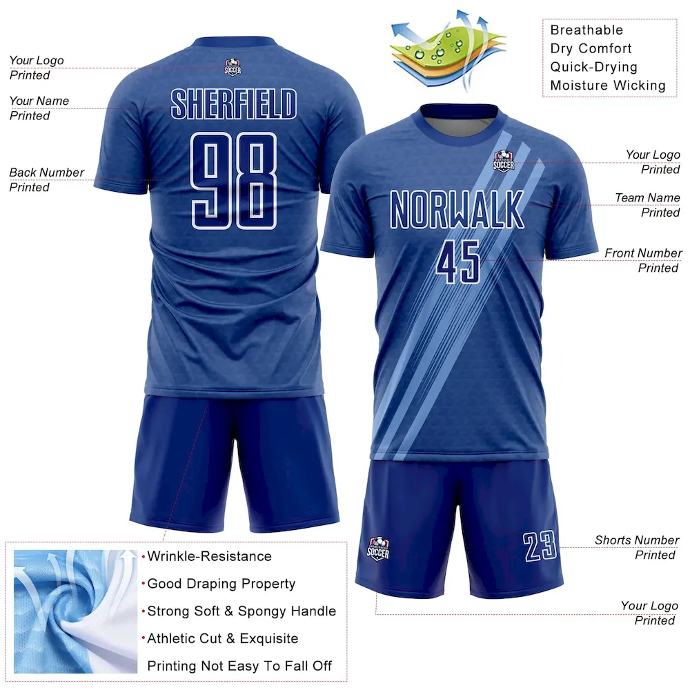 Custom Royal White Diagonal Lines Sublimation rugby Uniform Jersey