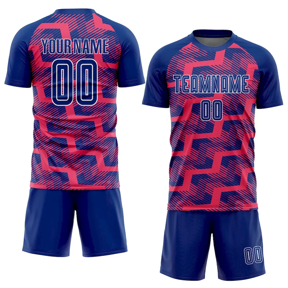 Custom Royal Neon Pink-White Line Sublimation rugby Uniform Jersey