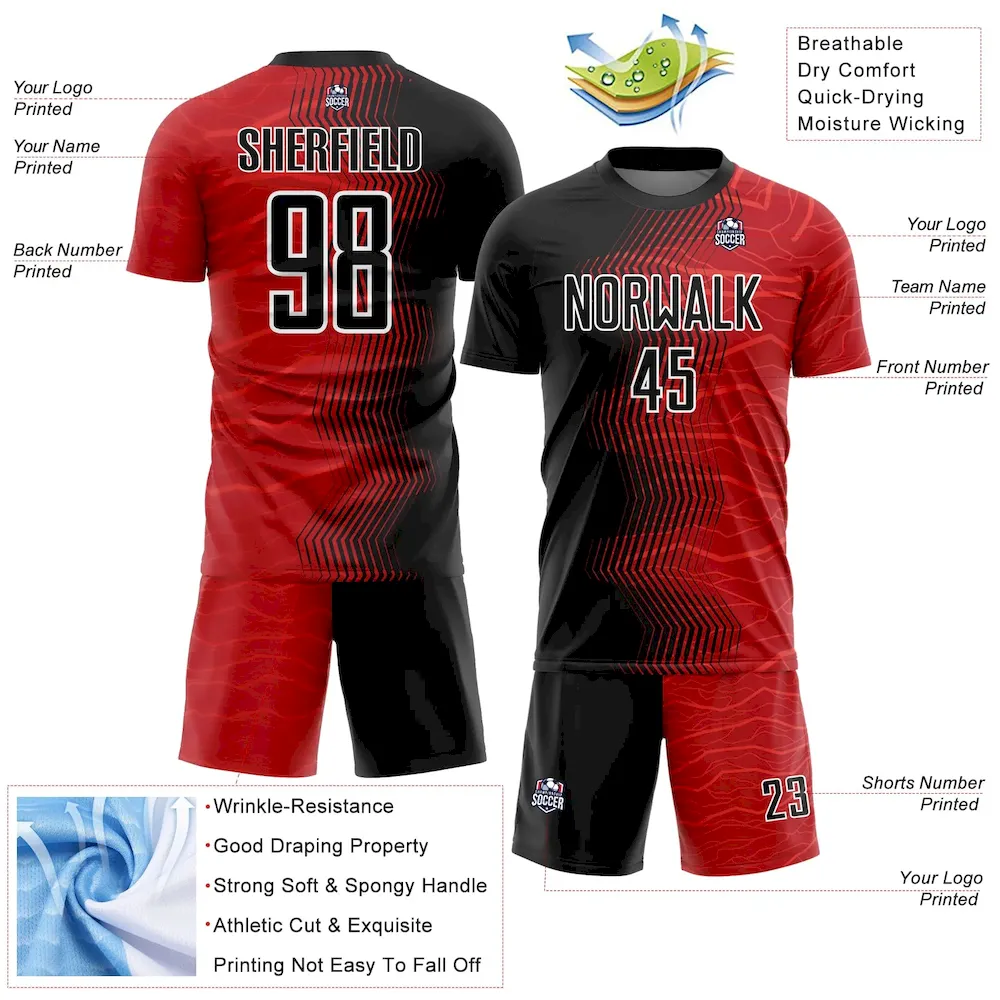 Custom Red Black-White Gradient Arrow Sublimation rugby Uniform Jersey