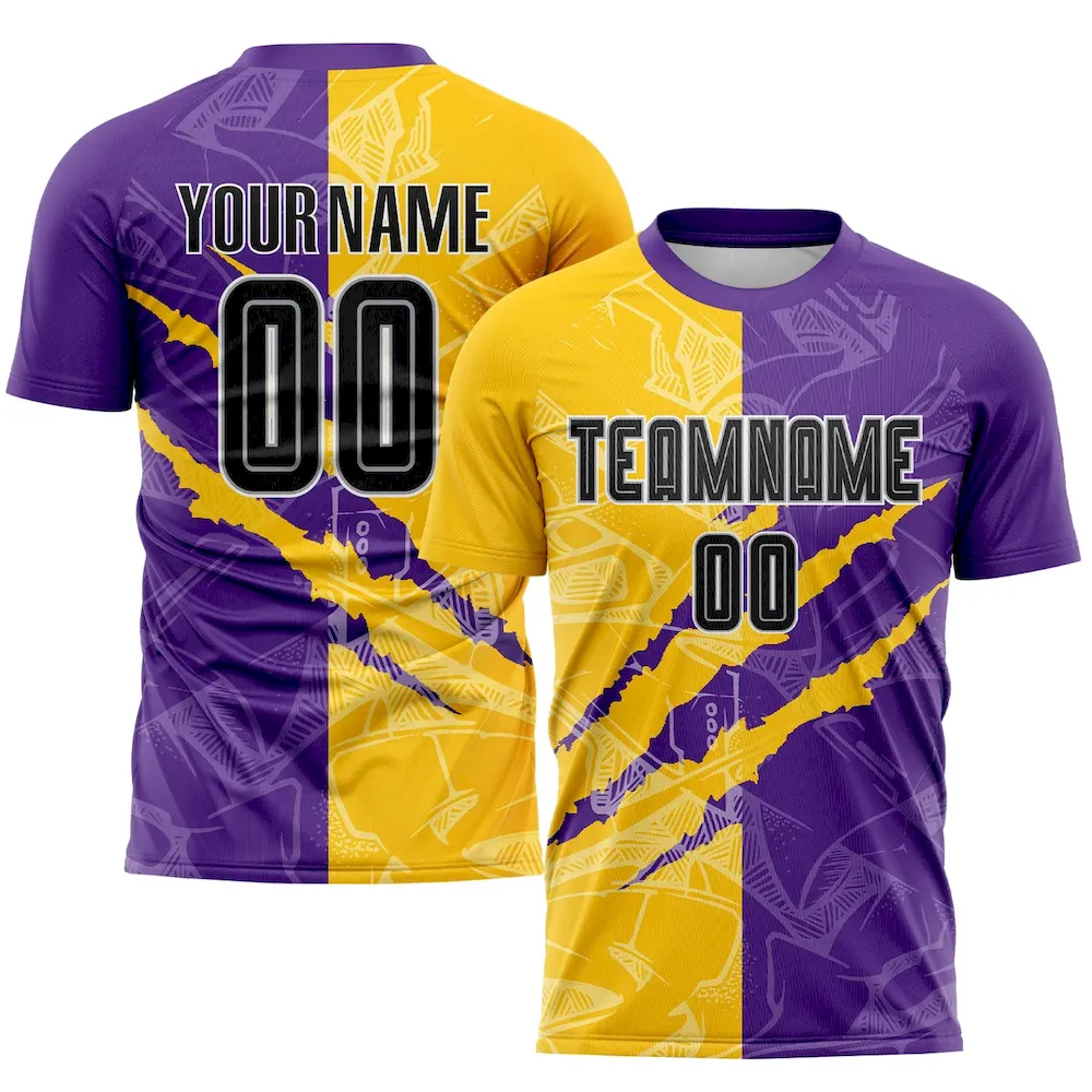 Custom Graffiti Pattern Black Purple Yellow-Gray Scratch Sublimation rugby Uniform Jersey