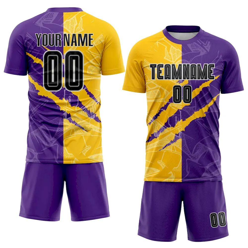 Custom Graffiti Pattern Black Purple Yellow-Gray Scratch Sublimation rugby Uniform Jersey