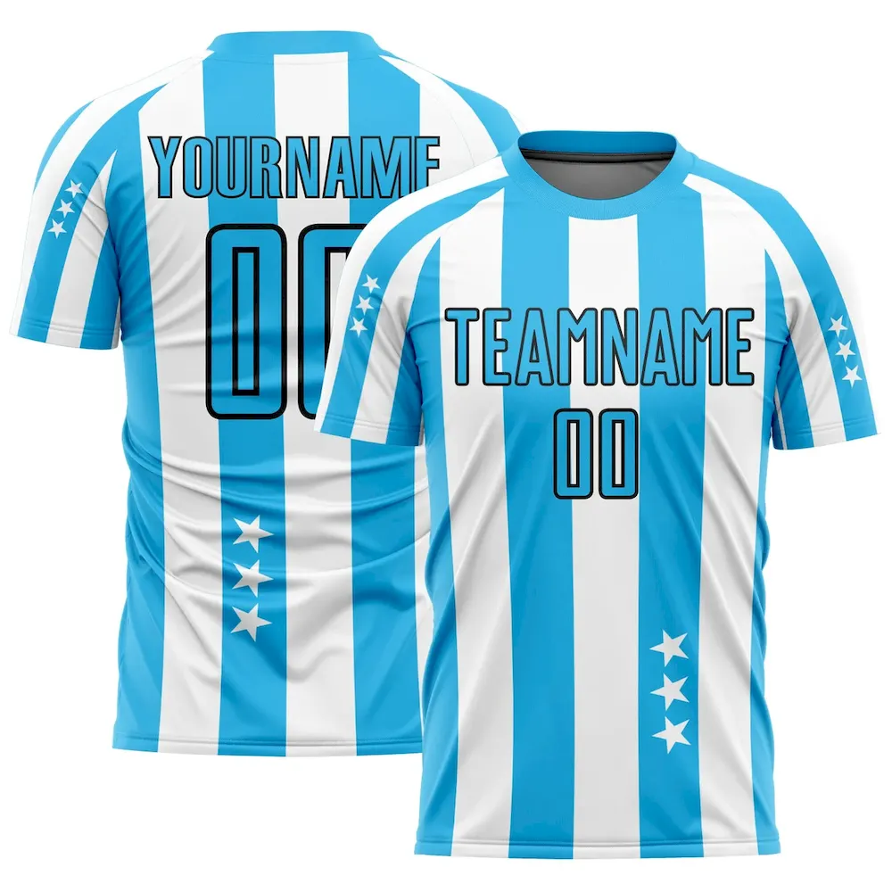 Custom White Sky Blue-Black Stars And Squares Sublimation rugby Uniform Jersey