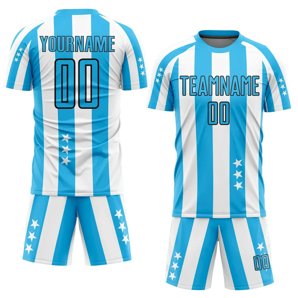 Custom White Sky Blue-Black Stars And Squares Sublimation rugby Uniform Jersey