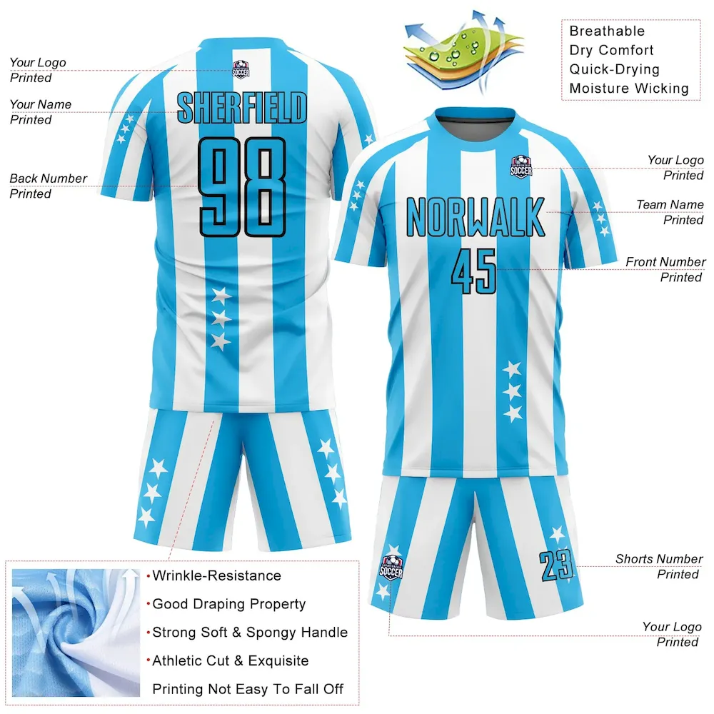 Custom White Sky Blue-Black Stars And Squares Sublimation rugby Uniform Jersey
