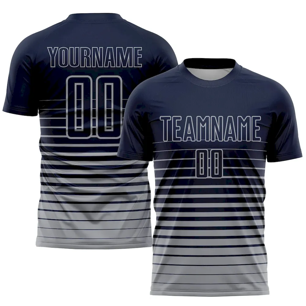 Custom Navy Gray Pinstripe Fade Fashion Sublimation rugby Uniform Jersey