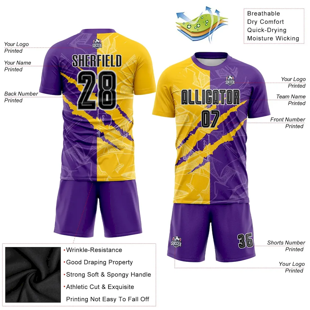 Custom Graffiti Pattern Black Purple Yellow-Gray Scratch Sublimation rugby Uniform Jersey