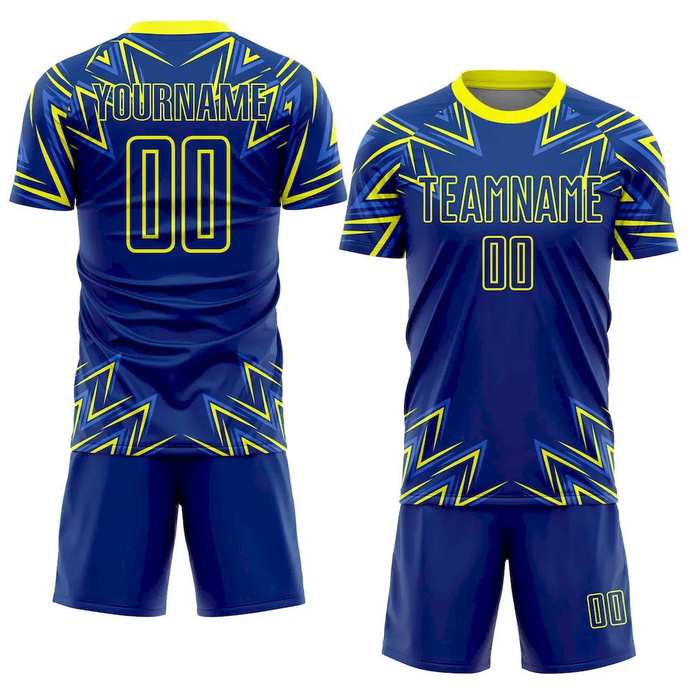 Custom Royal Neon Yellow Geometric Shapes Sublimation rugby Uniform Jersey Custom Royal Neon Yellow Geometric Shapes Sublimation rugby Uniform Jersey