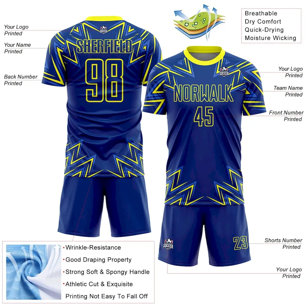 Custom Royal Neon Yellow Geometric Shapes Sublimation rugby Uniform Jersey