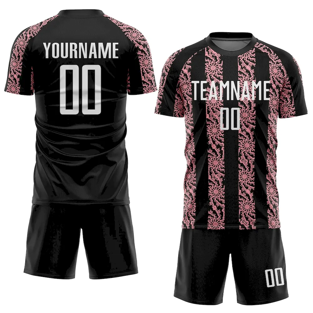 Custom Black White-Medium Pink Abstract Shape Sublimation rugby Uniform Jersey