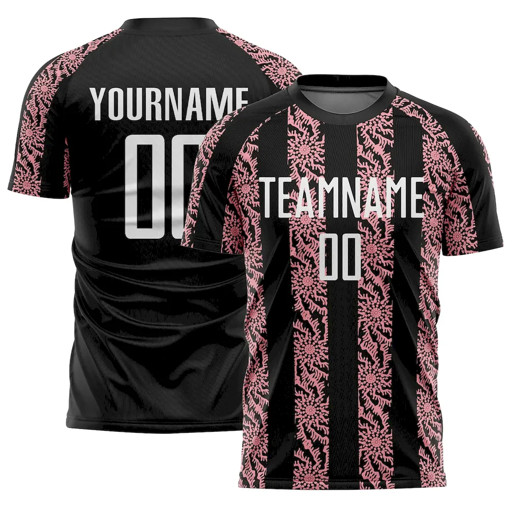 Custom Black White-Medium Pink Abstract Shape Sublimation rugby Uniform Jersey