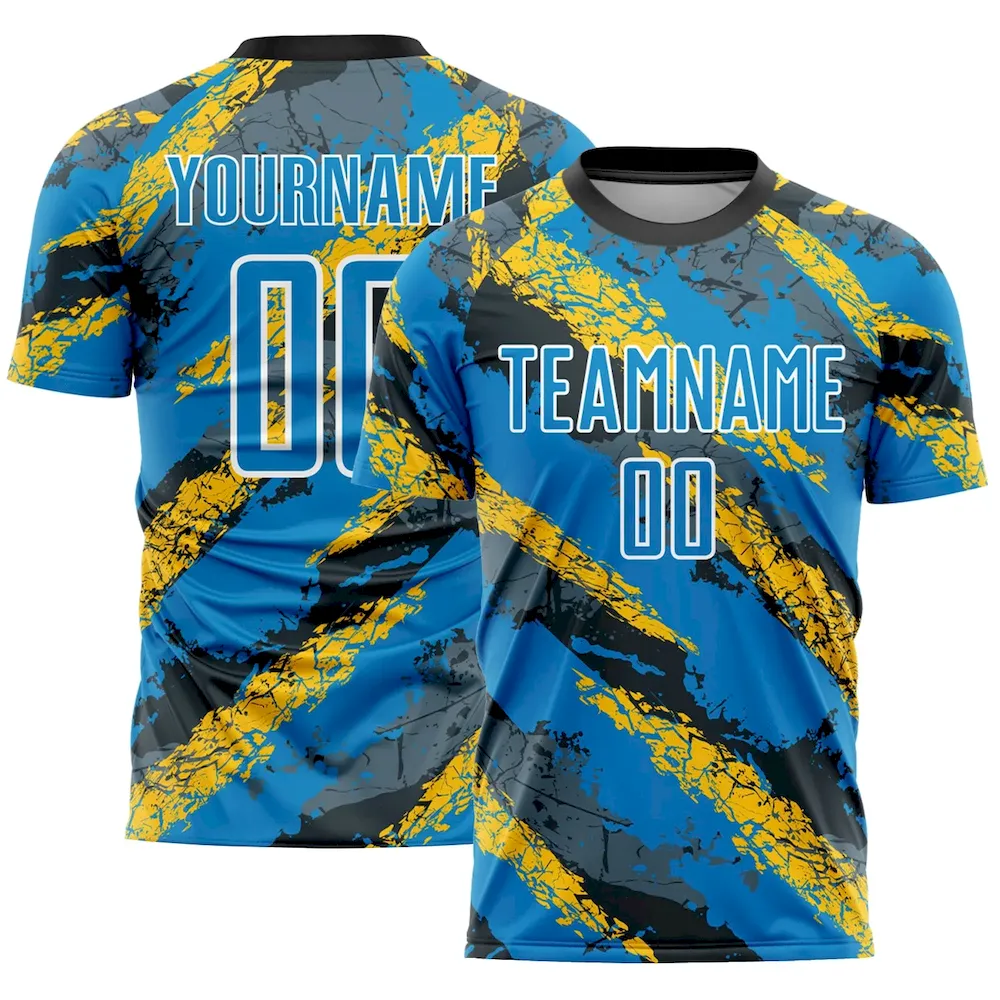 Custom Powder Blue Yellow-White Sublimation rugby Uniform Jersey