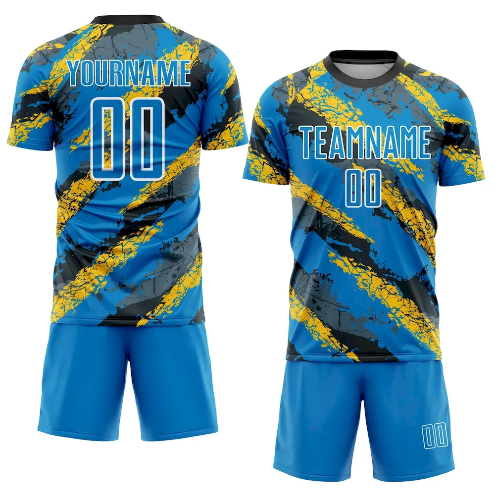 Custom Powder Blue Yellow-White Sublimation rugby Uniform Jersey Custom Powder Blue Yellow-White Sublimation rugby Uniform Jersey