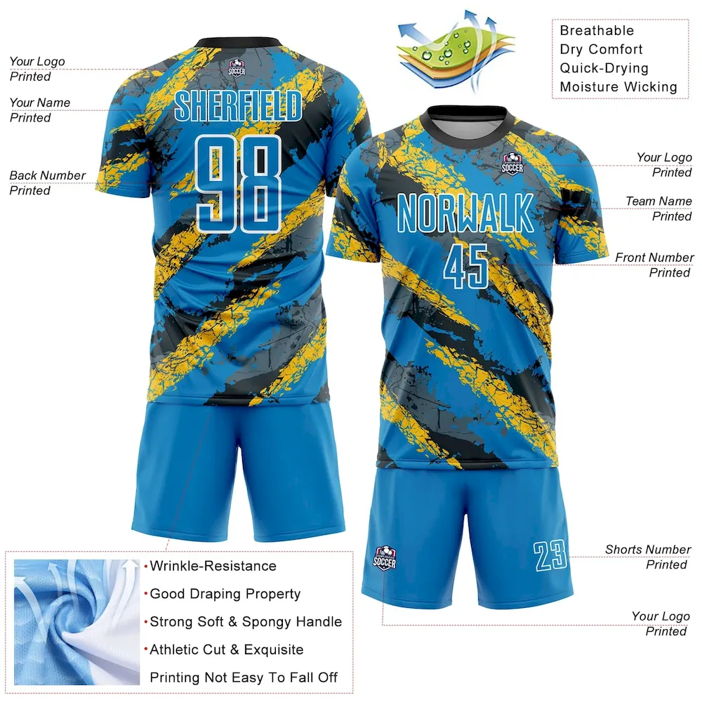 Custom Powder Blue Yellow-White Sublimation rugby Uniform Jersey