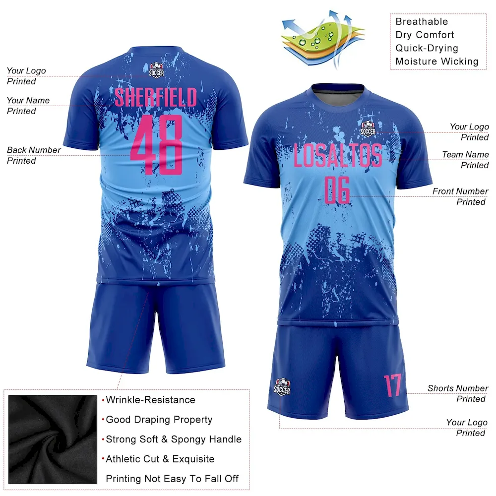 Custom Royal Pink-Light Blue Sublimation rugby Uniform Jersey