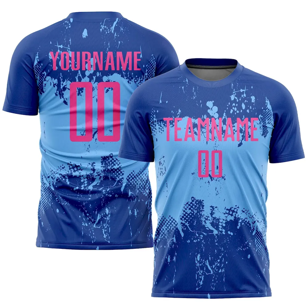 Custom Royal Pink-Light Blue Sublimation rugby Uniform Jersey