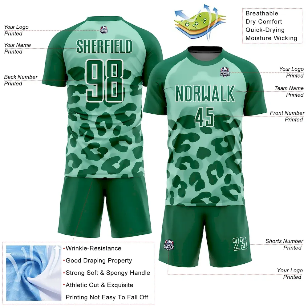 Custom Pea Green Kelly Green-White Animal Print Sublimation rugby Uniform Jersey